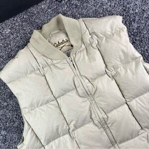 Vtg Cabelas Goose Down Vest Cream Puffer Outdoor Point Bottom Quilted size M